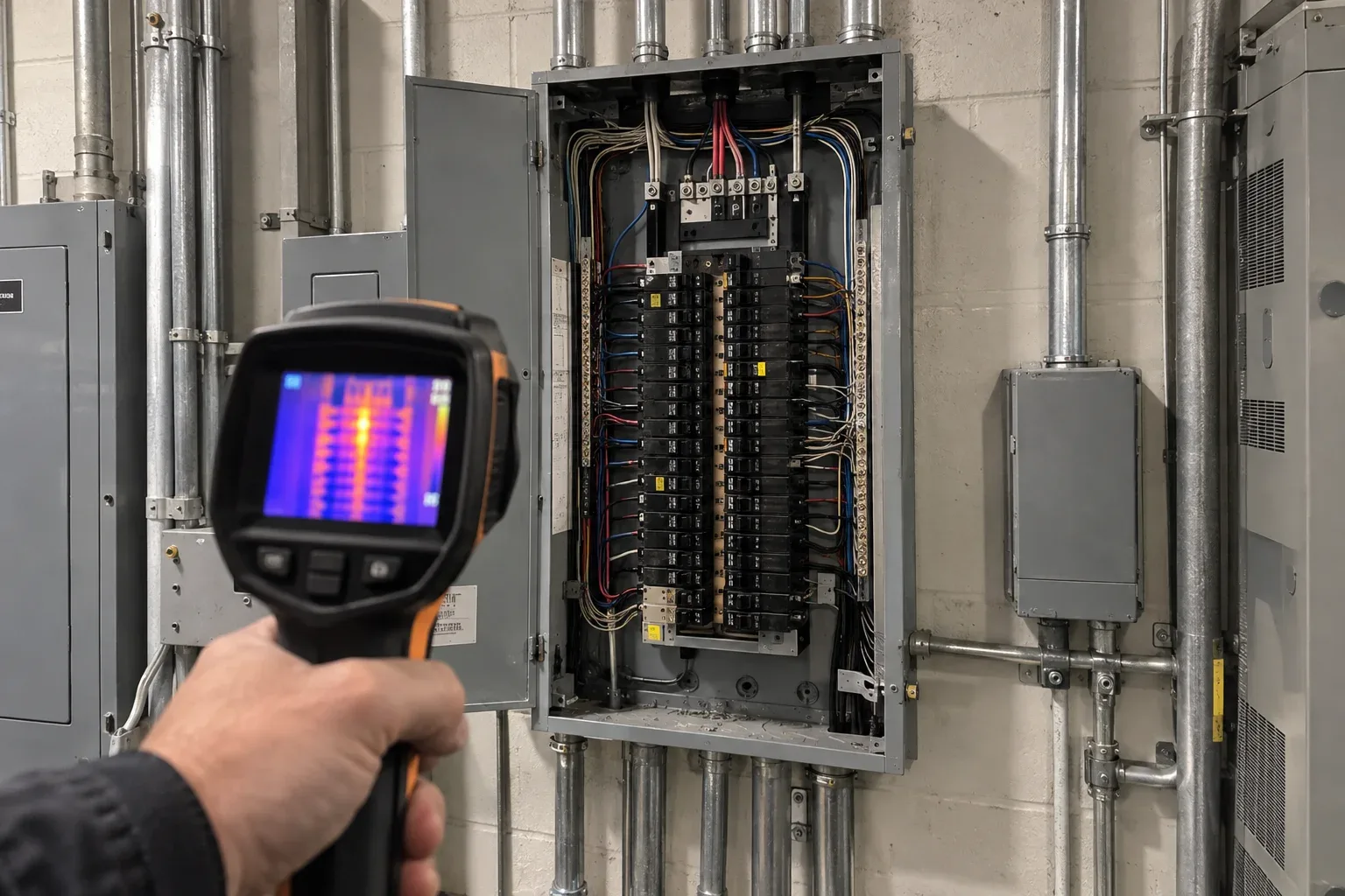 Thermal imaging inspection of a commercial electrical distribution panel